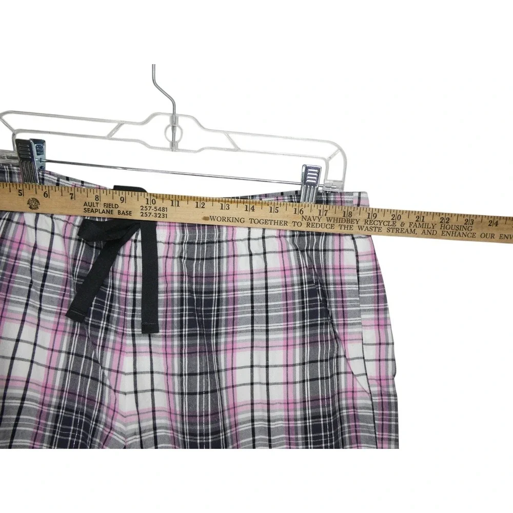 Victoria's Secret Womens Pajama Set XL Pink Plaid Button Up Sleepwear Drawstring